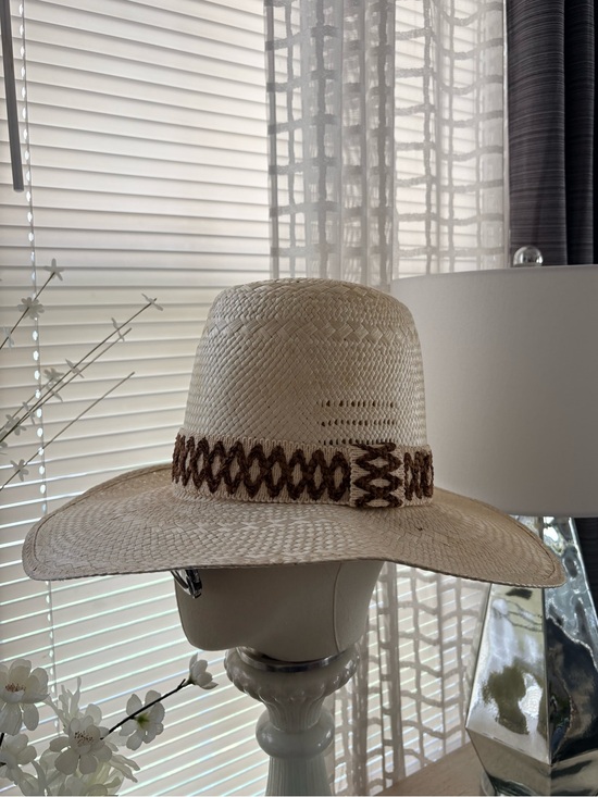 Wards VTG Style Western Tall Wide Brim Straw Hat Size Medium